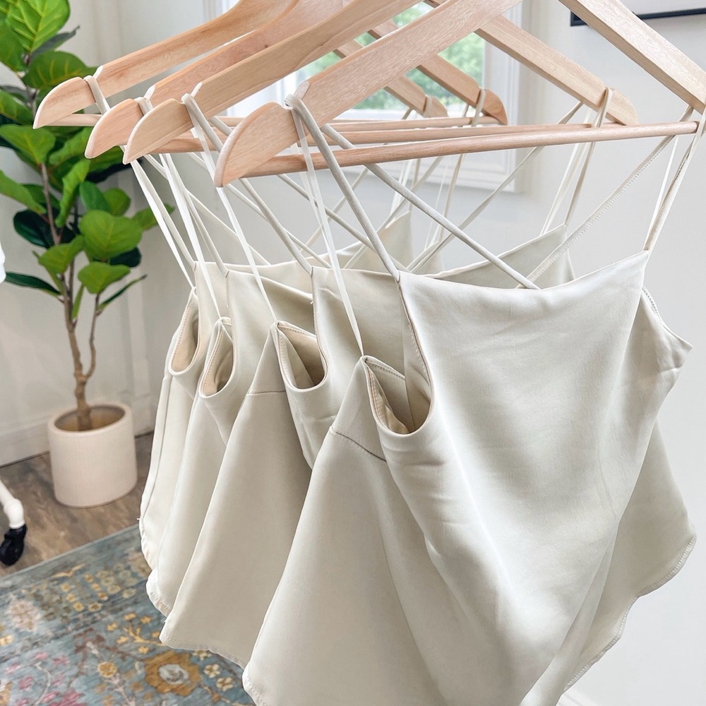 Cream Satin Cami Top - Spaghetti Strap